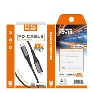 4FT 65W Fast High-Speed Data Transfer & Rapid Charging Strong Braided Lightning to Type-C Cable, Durable Tangle-Free 4-Foot Nylon for Universal iPhone and iPad Devices