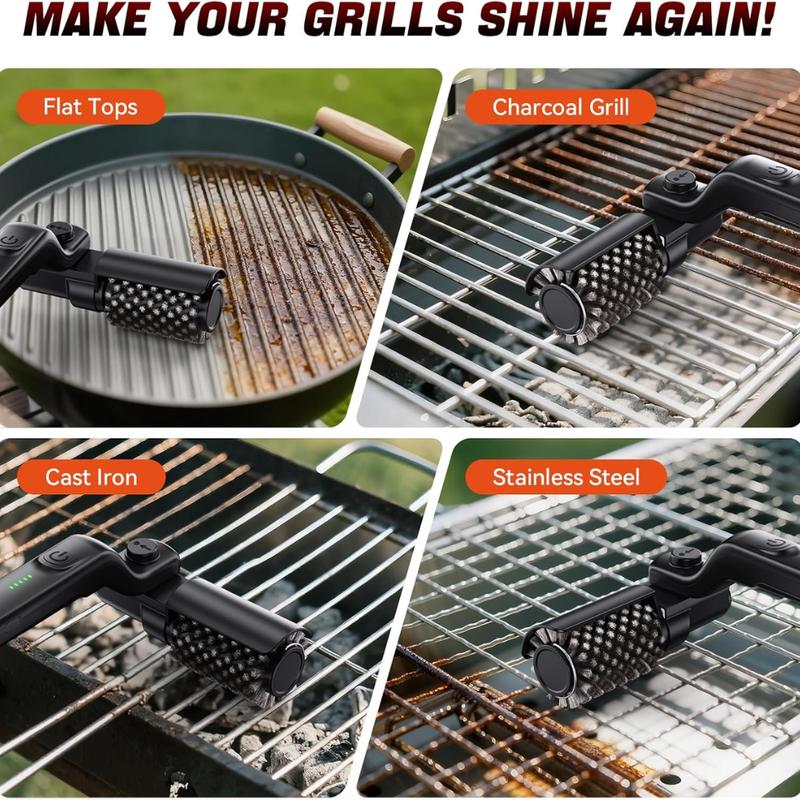 Electric Grill Brush For Outdoor Grill, 3 Speed Power Control, Cordless Rechargeable Grill Cleaning Brush With  Adjustable Angle, Stainless Steel Brush  Head, Extended Runtime Grill Cleaning Brush Diesel Air Heater With Timer.