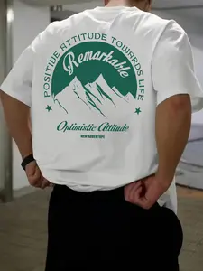 Men's Casual Short Sleeve Round Neck T-Shirt, Summer Mountain Graphic Print Top, Comfortable Daily Wear Outdoor Activity Shirt