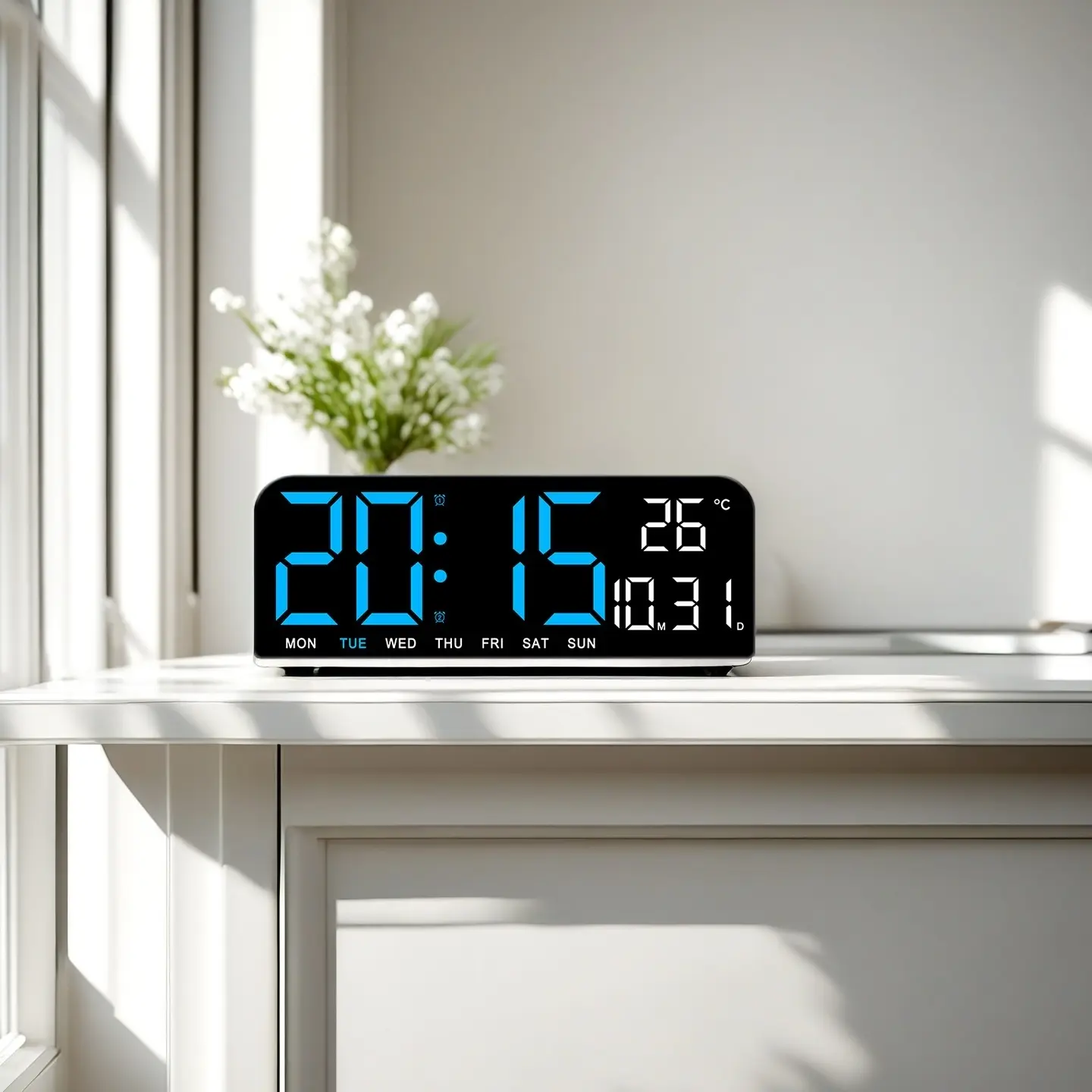 USB Powered 9 Inch Digital Wall/Table Clock Temperature Date Week Timing Countdown Auto Dimmable 4 Levels Manual Brightness Adjustment 2 Alarm 12/24H LED Alarm Clock, For Home Office Decor, Digital Clocks For Bedrooms