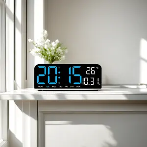 USB Powered 9 Inch Digital Wall/Table Clock Temperature Date Week Timing Countdown Auto Dimmable 4 Levels Manual Brightness Adjustment 2 Alarm 12/24H LED Alarm Clock--- For Home Office Decor, Digital alarm clocks, Led display clock