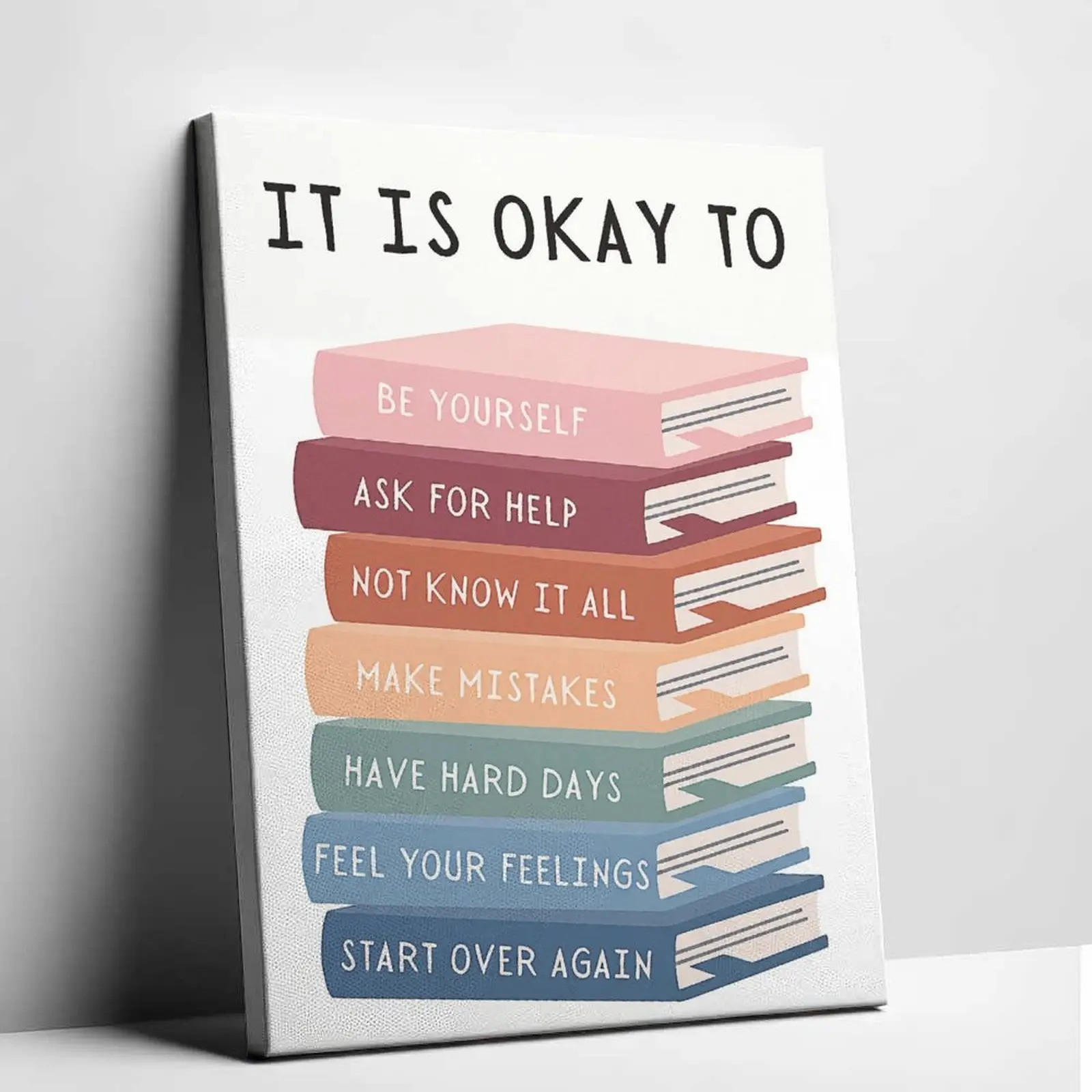 Unframed It Is Okay To Book Stack Canvas Art Positive Affirmation Poster School Counselor Therapy Office Decor