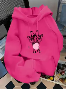 Women's Casual Fashion Trendy Loose Fit Hoodie with Giraffe Print, Comfortable Long Sleeve Sweatshirt for Fall & Winter