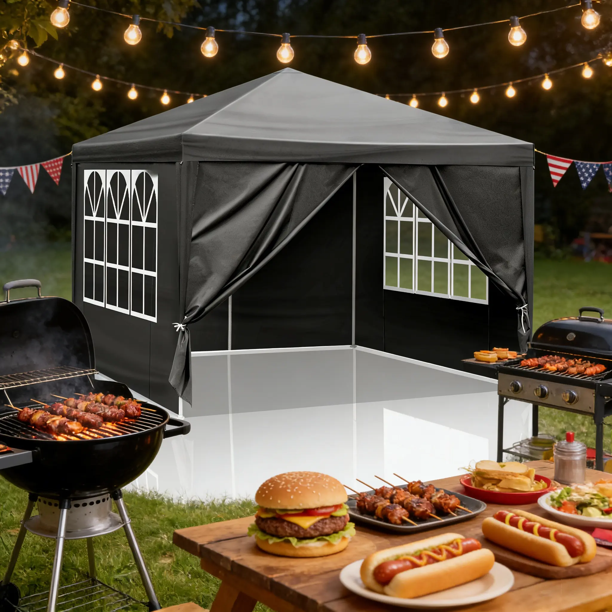 10x10x8.5ft Waterproof Modern Outdoor Gazebo - Heavy-Duty Iron Frame Canopy Patio Tent, Quick Setup Pop-Up Cover with Rope Stakes, Assembly Required Backyard Shelter with Roomy Space, Stylish Black Finish for Camping, 10 X 10 X 8.5 Feet