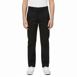 Boys Uniform Pants – Classic Flat Front School Dress Pants with Adjustable Waist, Durable Twill, Black BU02
