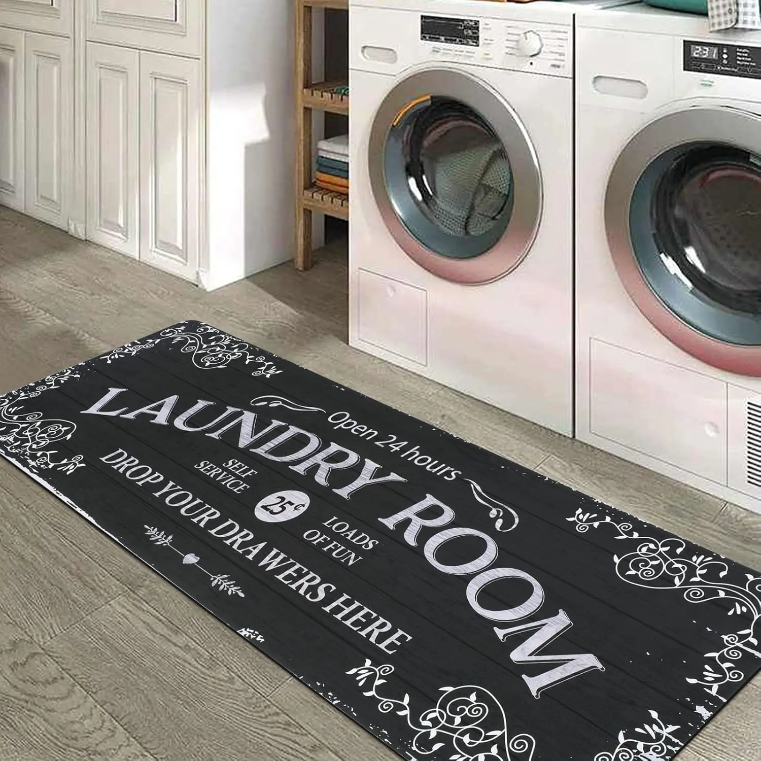 Farmhouse Laundry Room Rug Runner 20"x59" Laundry Rugs and Mats for Laundry Room Non Skid Washable Floor Carpet Runner Rug for Washroom Mudroom Kitchen Bathroom Hallway Decor, Black