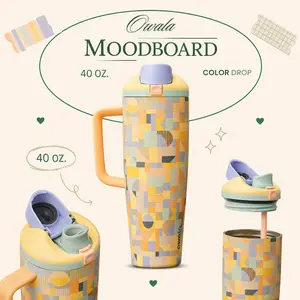 [PRE ORDER] Owala Moodboard 40oz FreeSip Tumbler – Aesthetic Summer Water Bottle, Insulated Stainless Steel Cup with Straw & Handle