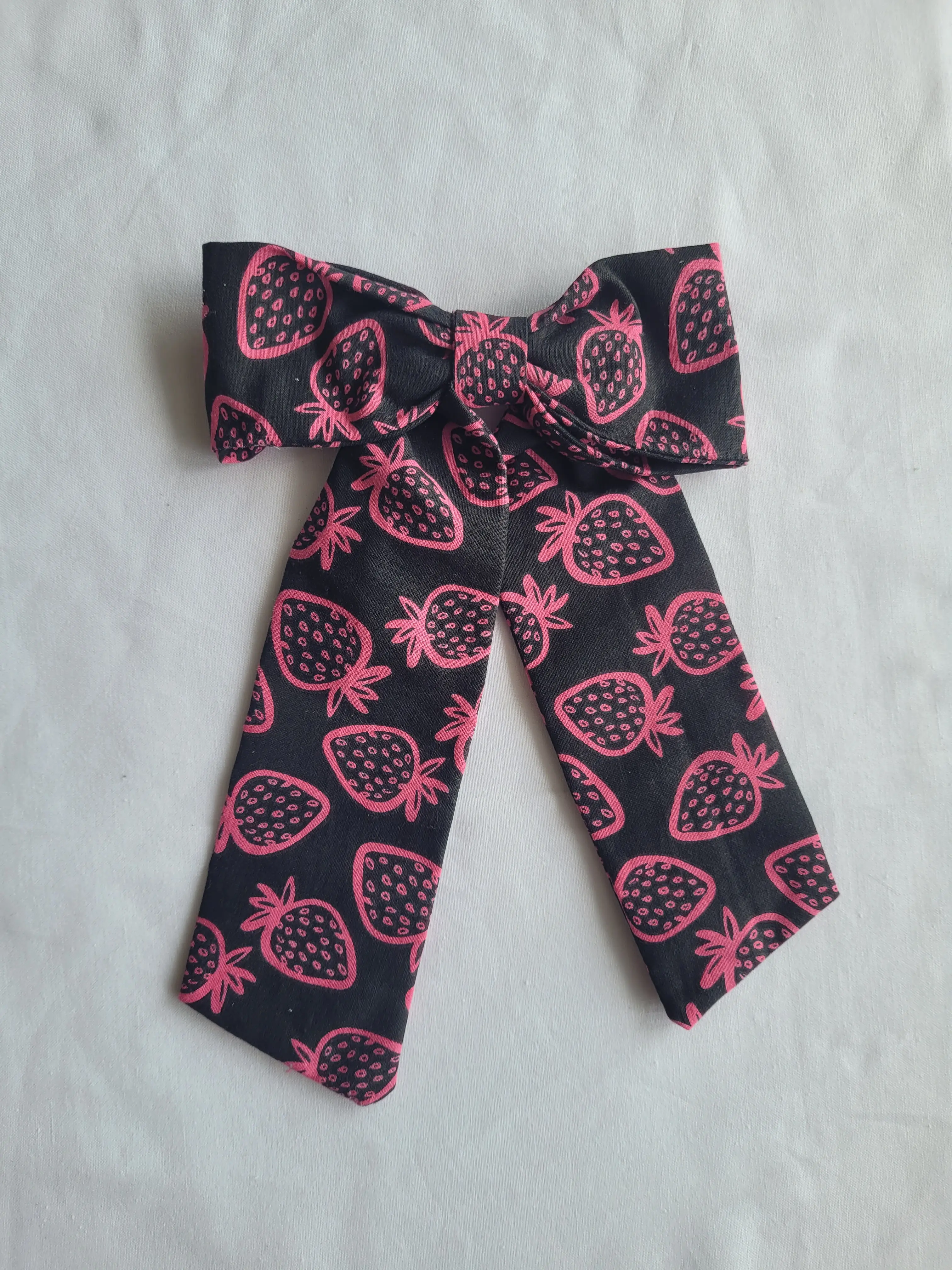 Black Bow with Pink Strawberry Handmade Hairbow