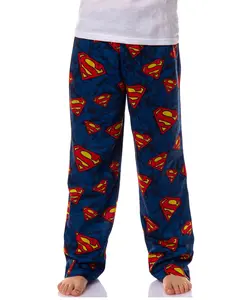 DC Comics Boys' Superman Red and Yellow Emblem Logo All Over Tossed Print PJ Pajama Pants Loungewear Sleepwear