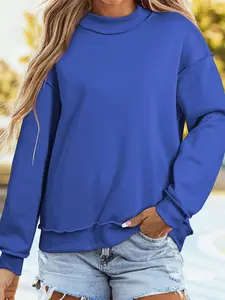Women's Oversize Mock Neck Sweatshirt,Reversible Drop Shoulder Pullover Tops, Cozy Fleece Versatile Fashion Pullover for Fall Winter Casual Streetwear.