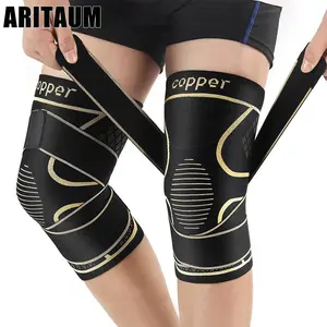 Copper Knee Sleeves with Straps, 1 Pair Elastic Sports Knee Pads for Running, Basketball, Weightlifting, Yoga, Fitness, Sports & Outdoor Accessories