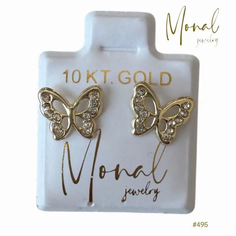 10K Gold Butterfly Stud Earrings | Broquel de Mariposa en Oro 10K