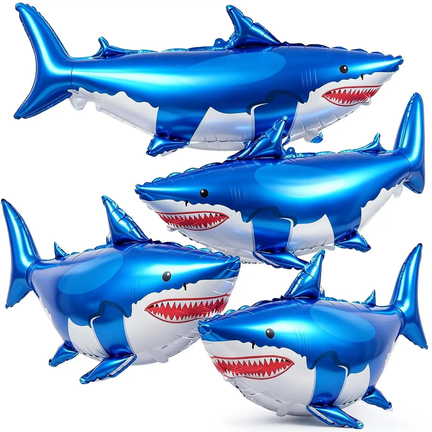 4 Pcs 3D Shark Foil Balloons, Large 40In Giant Foil Balloon For Ocean Theme Party Decoration, Large Inflatable Realistic Shark Decor For Kid Baby Birthday Under The Sea Party Supplies (Blue)
