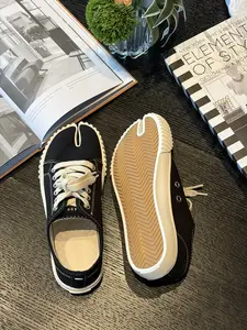 Split Toe Canvas Sneakers with Tire Sole - Unisex Casual Lace-Up Shoes