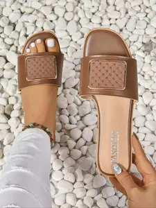 Women's Fashionable Slides, Casual Comfortable Flat Sandals for Summer, Lightweight Breathable Slides for Indoor & Outdoor Wear, Shoe