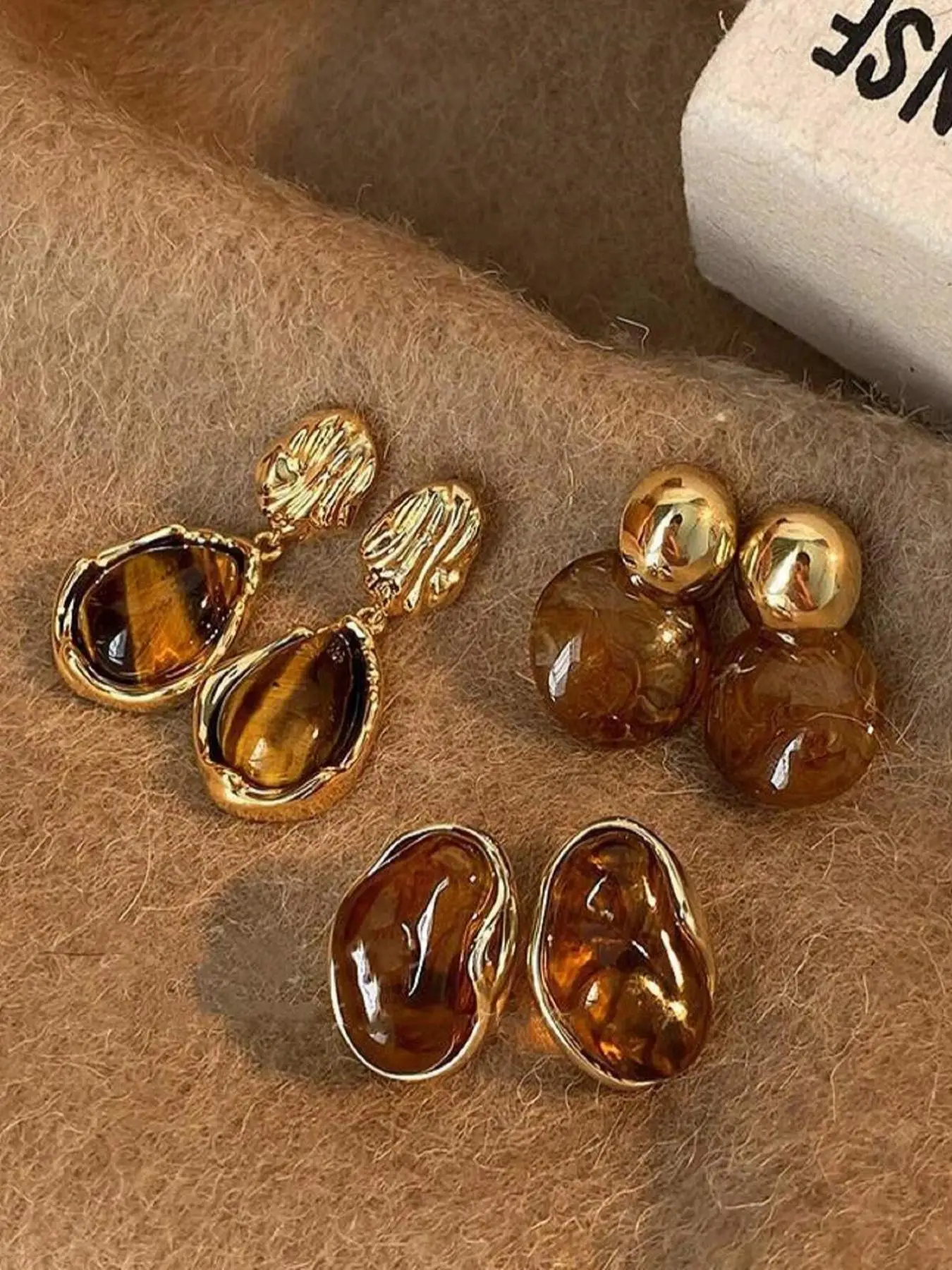 Vintage Tiger Eye Stone Decorated Earrings Set, Elegant Jewelry for Party, Daily Clothing Decor, Trendy All-match & Exquisite Jewelry Accessories for