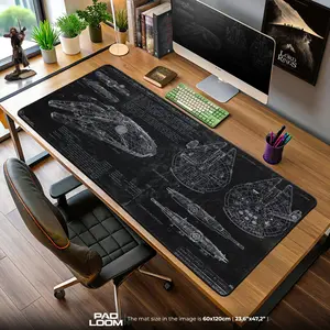 Black Blueprint Mouse Pad – Millennium Falcon YT-1300 Freighter Schematic Desk Mat, Galactic Empire Tech Gift, Desk Mat, PC Accessories.