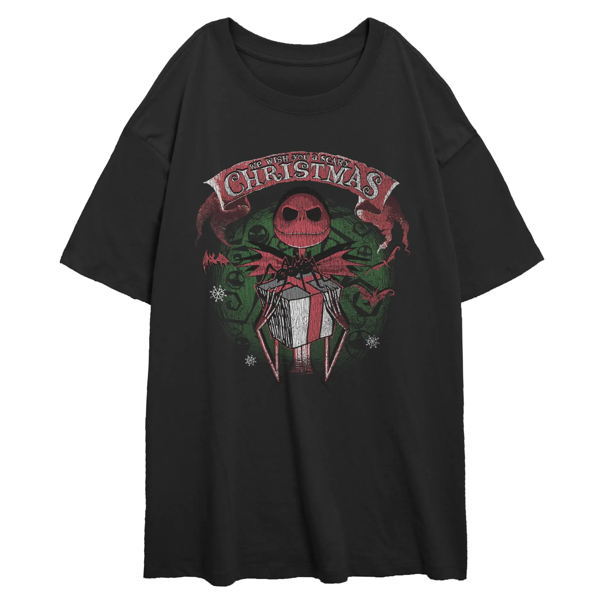 Juniors Womens The Nightmare Before Christmas Jack Skellington We Wish You a Scary Holiday T Shirt