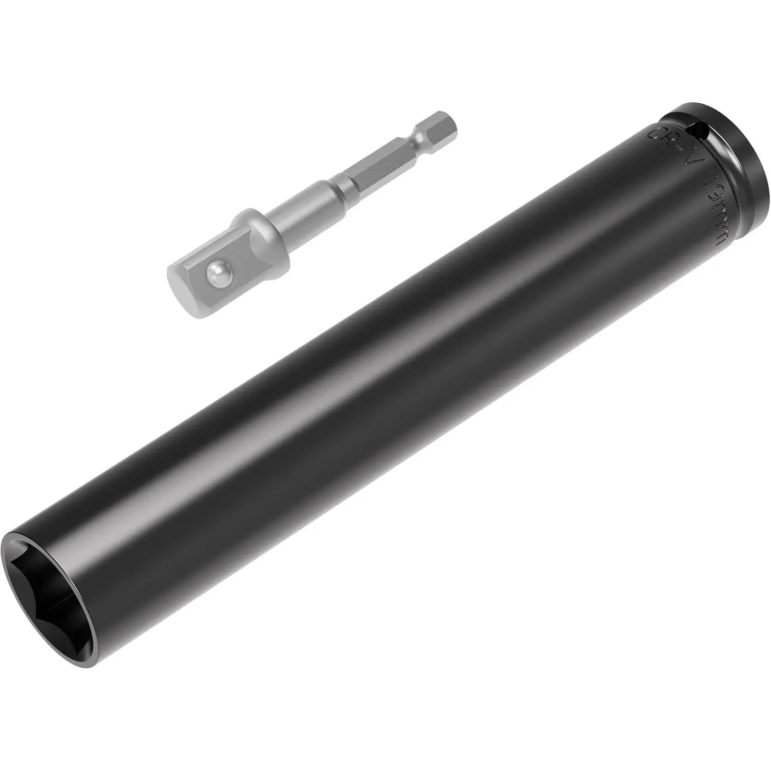 1/2" Drive Socket Set, 19mm Deep Impact Socket, 6-Point, 6" Length | Includes 1/4" Hex Shank Adapter, Heat-Treated CR-V Steel, 3/4-Inch, Metric Sizes