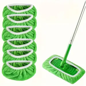 6pcs reusable mop covers (without mops), with strong water absorption, beautiful appearance, suitable for household cleaning, floor cleaning, both dry and wet cleaning, washable with water, no water marks after cleaning, convenient and easy to maintain.