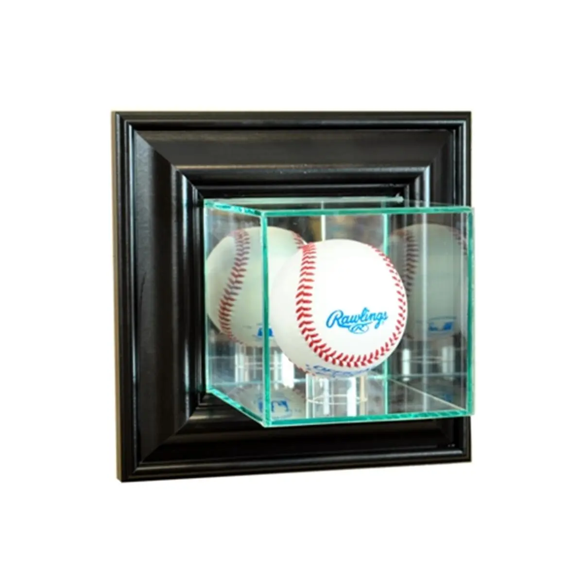 212 MAIN Wall Mounted Baseball Display Case - Black Glass, Wood Construction, Mirror Back, Sports Collectible Memorabilia Storage Solution