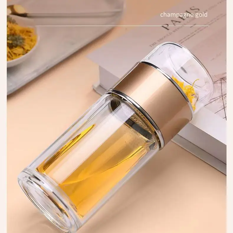 Double-Walled Tea Tumbler with Filter - Heat Resistant Glass Tea Infuser Cup, Portable Leakproof Design for Home, Office & Outdoor Use, Ideal Gift for Tea Lovers (Men & Women)