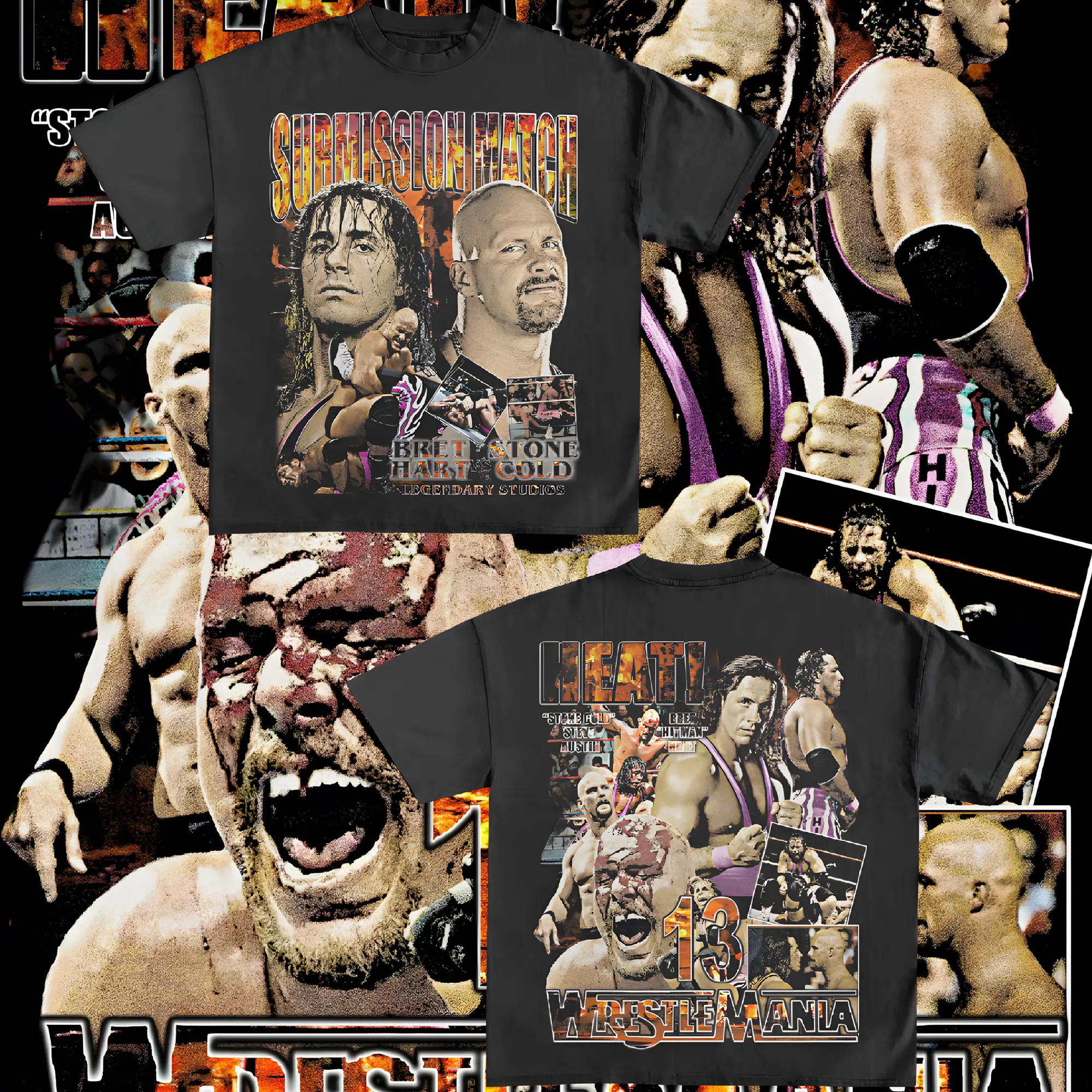 WWE Bret Hart vs Stone Cold v2 Retro Premium Acid Washed 100% Cotton T-Shirt, The Champ Shirt, Doctor of Thuganomics Retro WWE Shirt, Hustle Loyalty Respect Wrestling T-Shirt, Iconic WWE Legend Merch