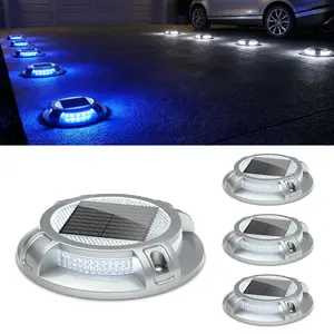 Siedinlar Solar Driveway Deck Dock Lights, Waterproof 4 Modes 40 LEDs Heavy-Duty Aluminum Outdoor Ground Lights for Walkway, Pathway, Steps, Yard, Patio & Garden, Blue/White Dynamic Lighting (4 Pack)