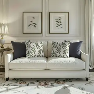 A pair of olive green branch and leaf pillows and cushions with fresh full leaf prints, soft and comfortable, natural style decorative pillowcases, multiple styles to choose from, 17.71 x 17.71 inches