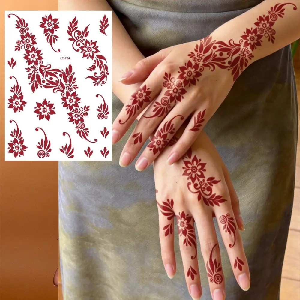 6pcs Burgundy Floral Temporary Tattoos, Fake Tattoos, Waterproof Toe & Hand Stickers, Minimalist Style, Ideal for Weddings Parties