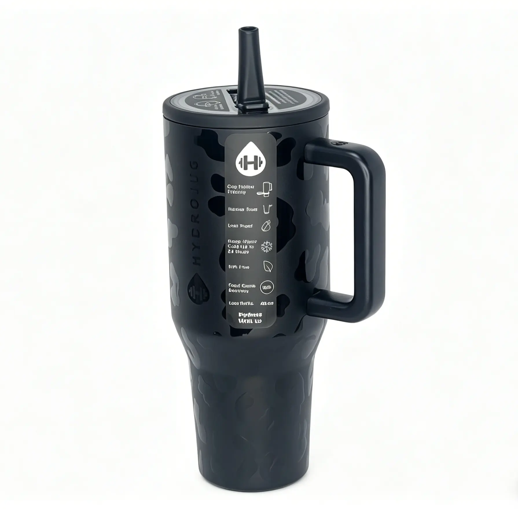 HydroJug 40oz Insulated Stainless Steel Sports Tumbler - Black Leopard Print, Stylish, Ergonomic Handle, Large Capacity, BPA-Free, Leak-Proof, Anti-Scalding, Heat Resistant, 7-12H Temp Retention, Adult Vacuum Flask for Sports, Outdoor Use