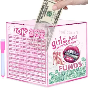 10k Smash Box for Money, Large Piggy Bank for Adults 10000 Savings Challenge Box, Money Saving Box for Cash, Big Unbreakable Clear Acrylic Money Saver Must Break to Open (Pink)