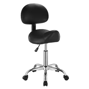 VEVOR Saddle Stool with Wheels, 450 LBS Weight Capacity Ergonomic Rolling Stool, Height Adjustable Thickened PU Leather Swivel Saddle Chair for Salon, Spa, Massage, Tattoo, Clinic, Black