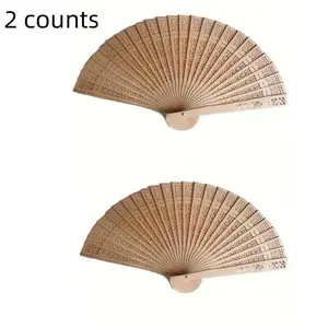 Wooden Hand Fan, 2 Counts/set Chinese Style Folding Fan, Exquisite Handheld Fan for Wedding Party Decor, Party Favors for Guests