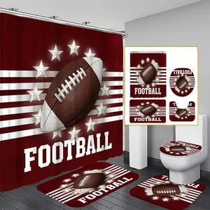 1/3/4PCS American Football Shower Curtain Set, 71x71 Inches, Includes Background Pattern, Comes with 12 Hooks, 1/3/4pcs Options