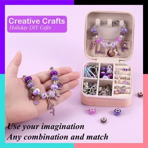 68Pcs DIY Jewelry Making Kit Princess Themed Charm Bracelets for Women & Necklace Purple Beading Kit with Special Jewelry Box Fashion Handmade Decor Gifts for Girlfriend or Teenage Girl Perfect Creative Crafts for Birthday or Christmas