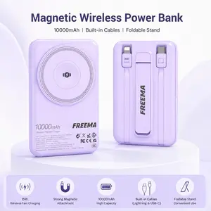 Freema 10000mah Power Bank with Display, 15w Wireless Charging, 20w Wired Charging, Stand Included, Safe Lithium Polymer Battery