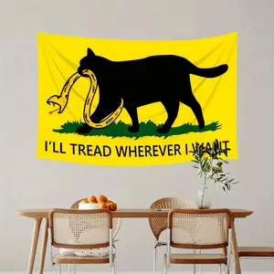 1pc Joke Cat Wall Tapestry - Humorous "I'd Walk Anywhere" Design for Bedroom, Living Room, Dorm Decor - Perfect Gift, Cat Decoration