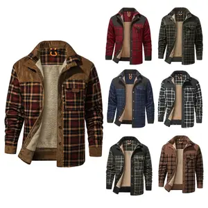 Gihuo Men's Medium Size Fleece Lined Sherpa Plaid Shirt Jacket Outdoor Warm Coats with Snap Button Front Closure & Pockets Armygreen & Cozy Outerwear Classic Menswear Soft Plaid Design Stylish Patchwork Casual Tops Checked Long Sleeve