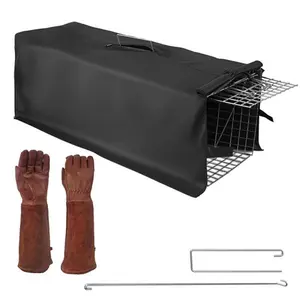 SmartCatchX Humane Cat Trap Cage With Waterproof Cover Gloves Catch Release Live Animal Rodent Cage Collapsible Galvanized Wire for Raccoons Beavers Groundhogs Fo