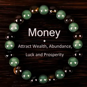 1pc Money Attraction Bracelet aesthetic with Green Aventurine & Tiger Eye - beaded jewelry protection bracelet encouragemeent gift fashion artificial bracelet handmade summer Gift Good Luck Positive Energy Enhance Energy Aquamarine Bead