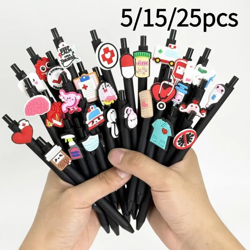 5/15/25pcs Creative Minimalist Medical Healthcare Doctor Adjustable Rollerball Pens Campus Design Back-to-School Season Doctor Series Press-to-Use Ballpoint Pens Writing Pen Random Colors Aesthetic Pens