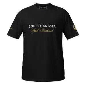 Christian T-Shirt "God is Gangsta" + Blood of Jesus Logo on Back Unisex - White Christian Sneakers for Men + Blood of Jesus logo - Soul Purchased Christian Clothing & Apparel