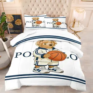 Bear printed bedding set, including 1 blanket and 1 or 2 pillowcases without pillowcases, soft adult bedroom decoration gift