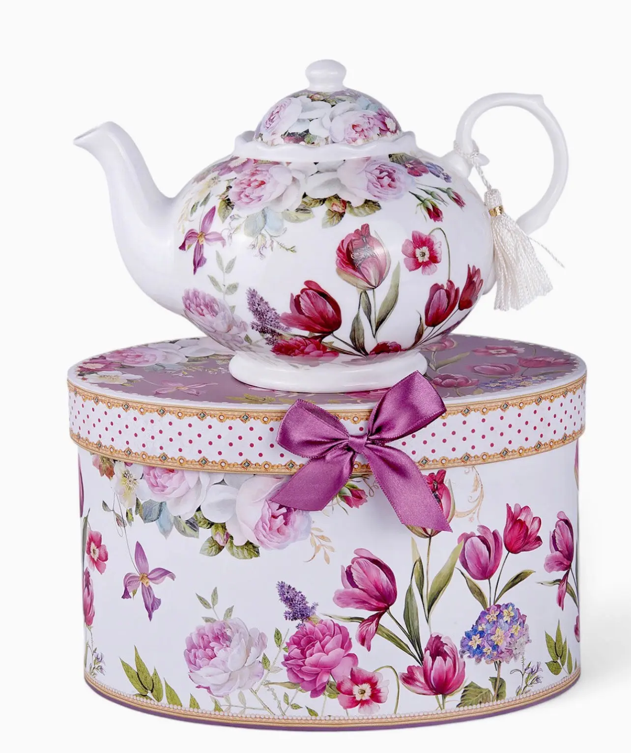 Elegant Tulip Porcelain Teapot (Gift Box Included)