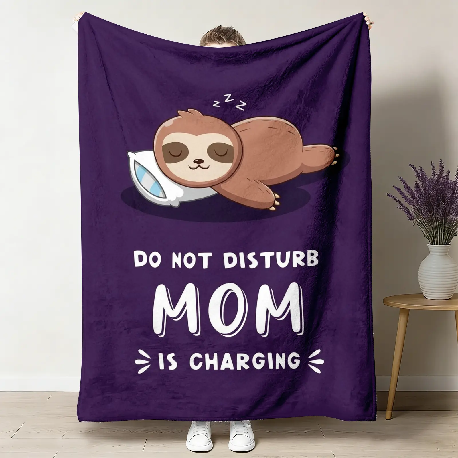 Funny Graphic Flannel Plush Fluff Throw, Do-Not-Disturb Charging Design Blanket-Pillow Combo Relax Sleep Throw, Cozy Warm Lightweight Sloth Pattern Couch Bed Nap Blanket, Mother's Day Holiday Decor Gift, Fluff Throws, Blanket-Pillow Combo Throws