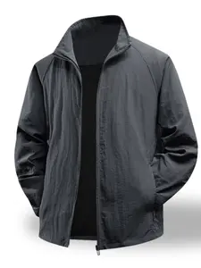 Men's Multi-Color Lightweight Stand Collar Spring Fall Jacket, Casual Long Sleeve Loose-Fit Coat, Daily Commute Versatile Outerwear