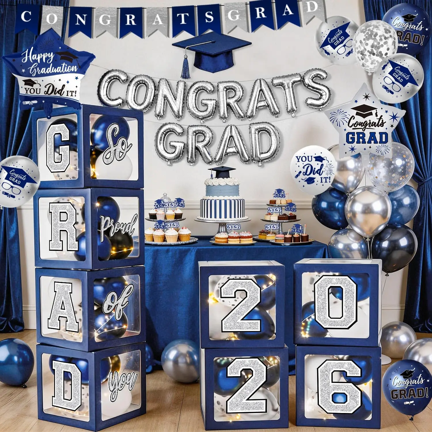 Navy Blue and Silver