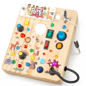 Joyreal Montessori Busy Board Toy, Wooden Busy Board with LED Light Up Switch,  Learning Sensory Travel Toys, Valentine's Day Gifts Idea for Kids, #SummerVibes