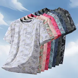Pack of 5 men’s summer lightweight breathable T-shirts with plant patterns, available in multiple colors; lightweight for outdoor running, fitness, and travel; casual crew neck T-shirts for everyday wear.